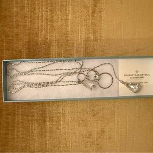 NIB Adjustable Touchstone Swarovski Crystal Silver Necklace with Clear Accents